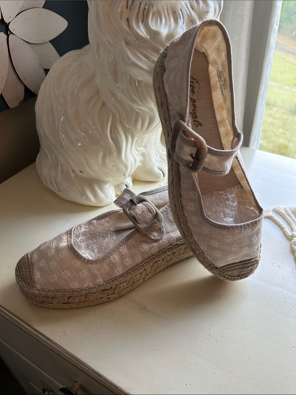 Free People Beige Floral Mary Jane Espadrilles